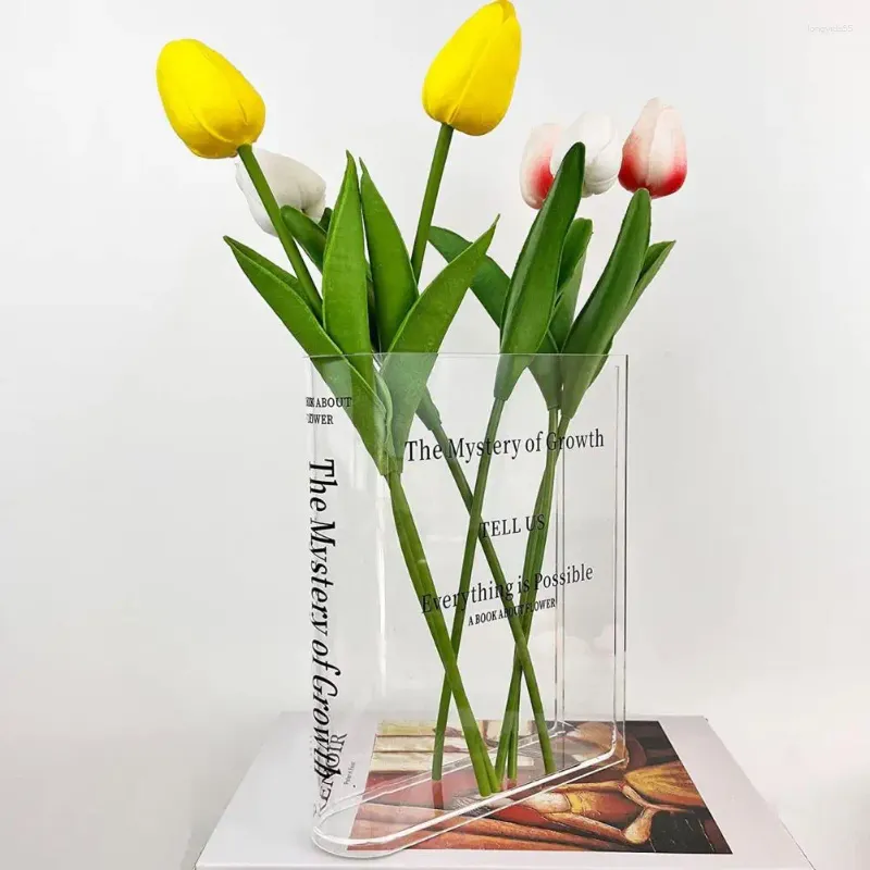 Vazen Desktop Boek Vaas Helder Acryl Voor Waterplanten Bloemen Esthetische Thuiskantoor Decoratie Cadeauliefhebbers