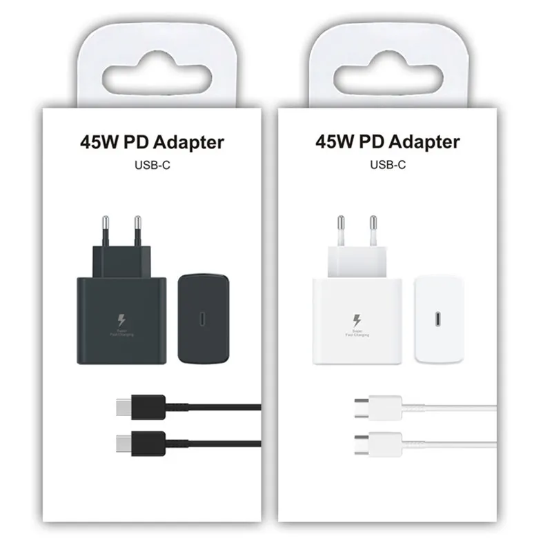 Nuevo cargador de pared PD USB-C de carga rápida súper rápido de 45W Cable Adatper 5A C-C de potencia UE EE. UU. para Samsung S20 S22 S23 Utral Note 20