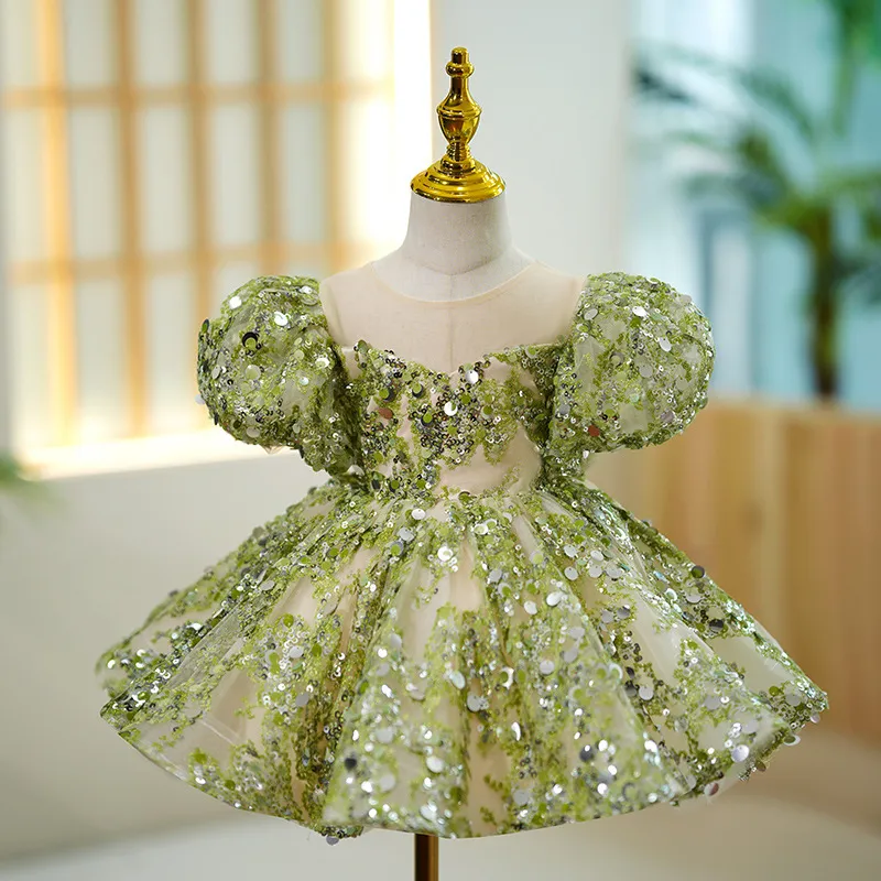Słodkie zielone klejnotowe sukienki kwiatowe sukienki dziewczyny dziewczyny dziewczyny spódnica dziewczyna codzienna sukienka dla dzieci noszona sz 222111