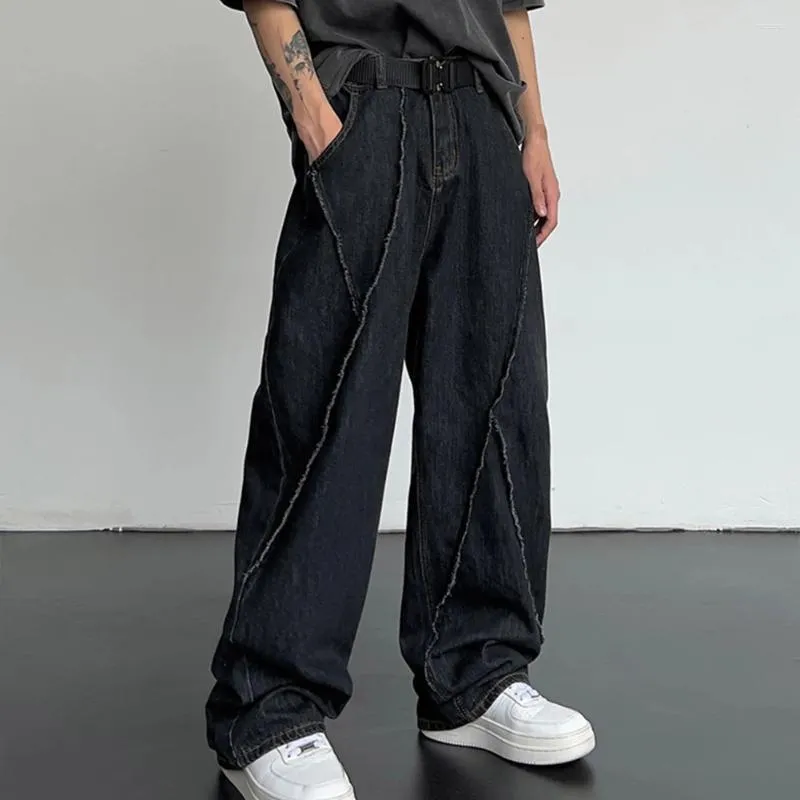 Män jeans prisvärda byxor män streetwear wide ben byxor casual hip hop losk ripped lapptäcke för