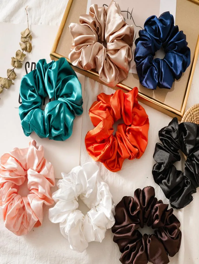 Satin Bright Color Hair Scrunchies Women Silk Scrunchie Elastic Hair Bands baby Girls Headwear Donut Grip Loop Ponytail Holder Z191356143