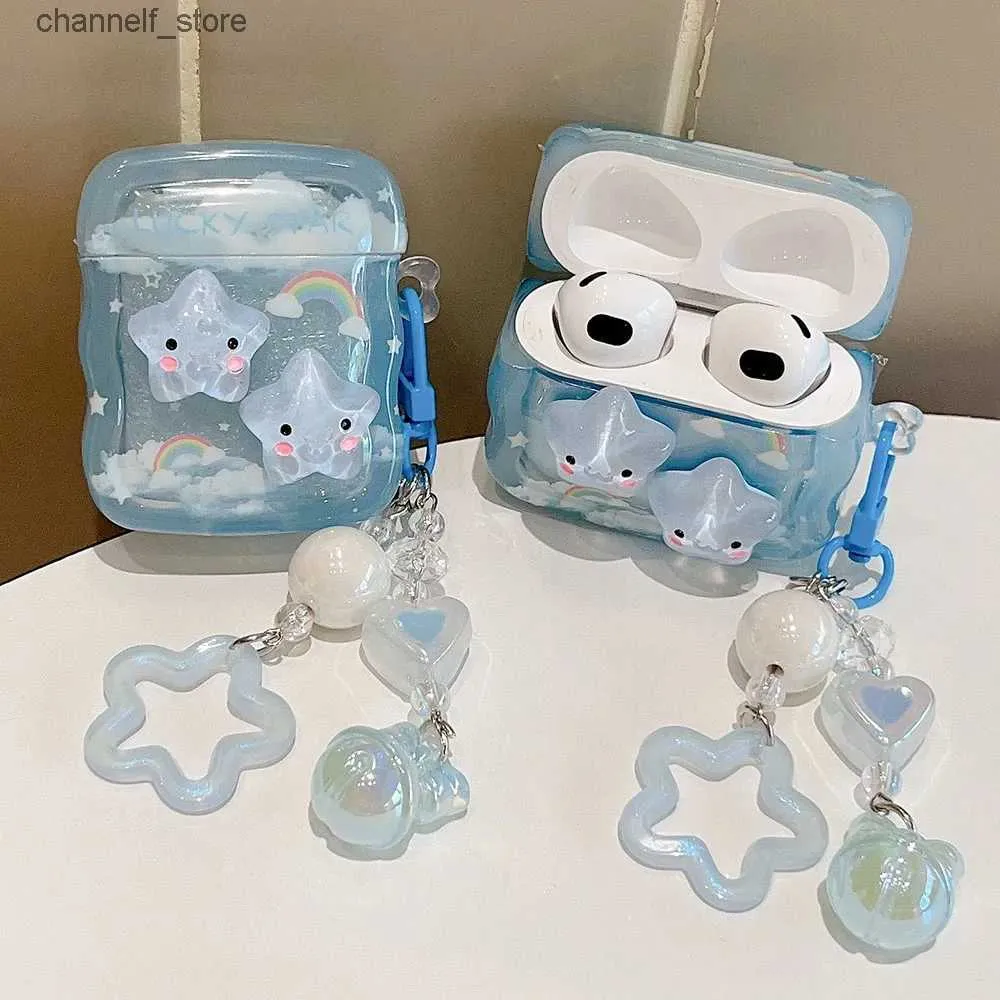 Accessori per auricolari Custodia morbida per auricolari Cute Star Cloud Rainbow per Airpods 2 3 Pro 2 Custodia protettiva per cuffie ondulate Cover per AirPod con ciondolo bluY240322