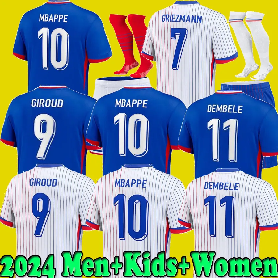 Maillots de Football 프랑스 축구 유니폼 2024 Benzema Mbappe Griezmann 23 24 25 Francia 남자 아이들 Kimpembe Maillot 1998 레트로 셔츠 Hommes Kante Varane 2025 Jerseys