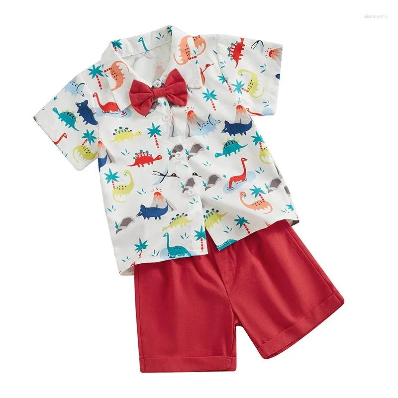 Kleidungssets Co MMehjri Kleinkind Baby Junge Sommerkleid Hemd Dinosaurier Aufdruck Kurzarm Button-Down-Shorts Set Outfits