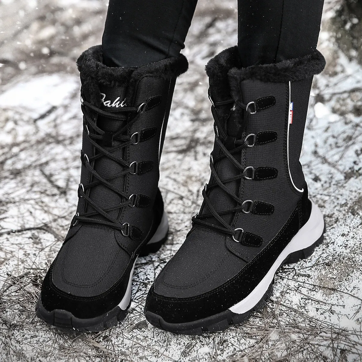 Boots Shoes for Women Platform Working Boots New Woman Winter 2023 Calf Boots Waterproof Plush Outdoor Comfortable Casual Women Boots