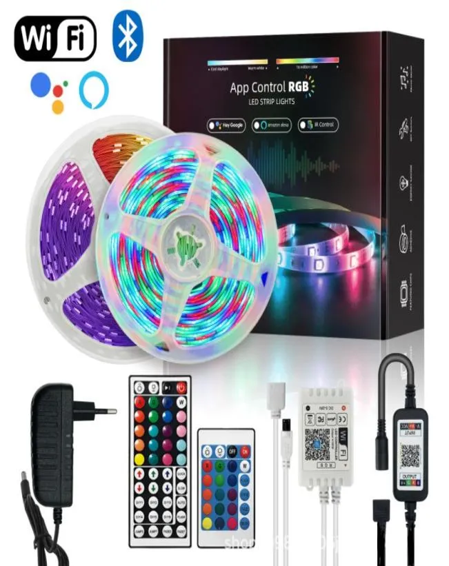 LED -remsa lampor 492ft 15m 5050 RGB 270 lysdioder Färgändringslampor för jul halloween sovrum hem dekoration med app8611310