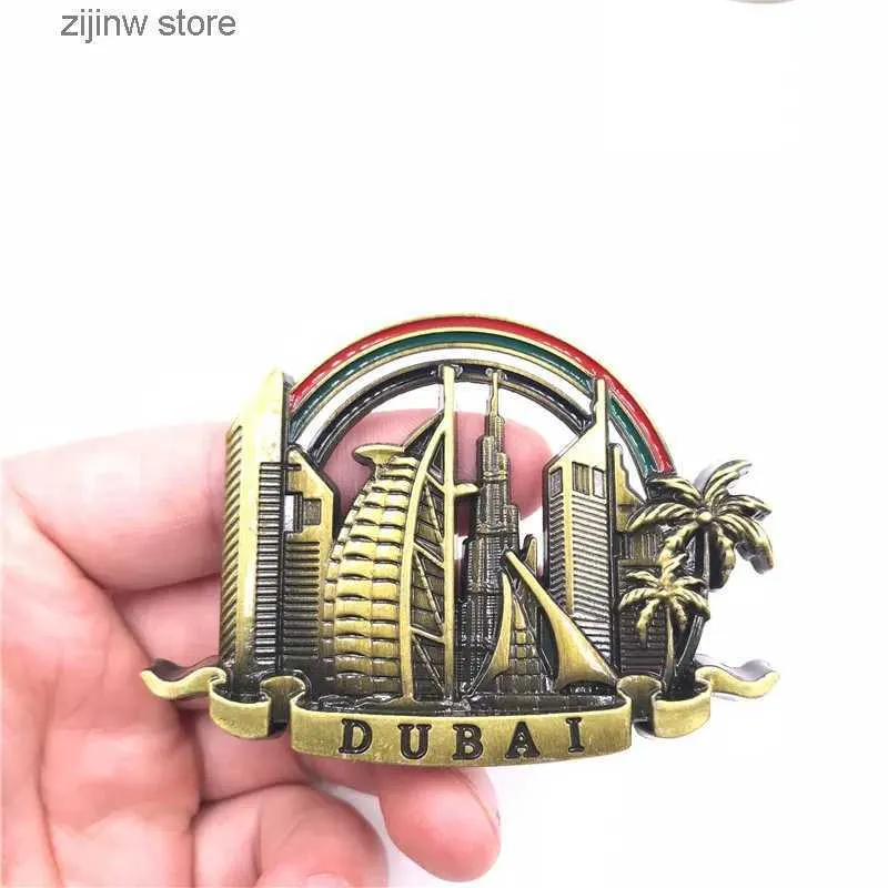 Koelkastmagneten Koelkastmagneet Dubai Metaal Koelmiddel Sticker Sail Hotel VAE Legering Halifa Tower Landschap Magneet Koelkast Woondecoratie Y240322