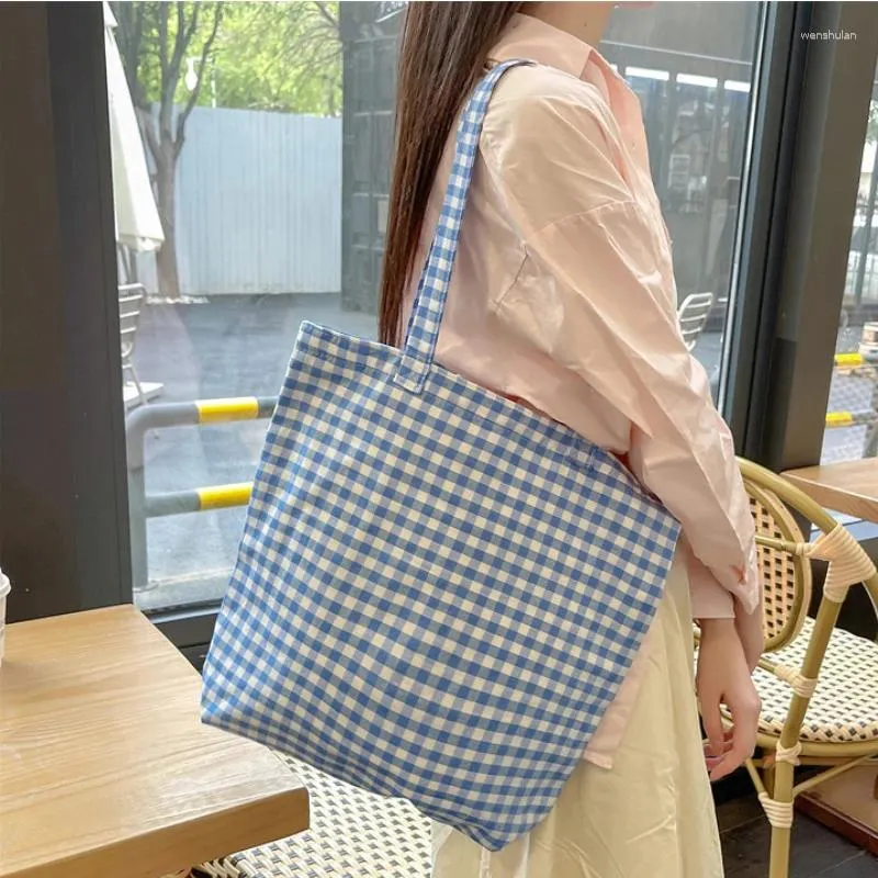 Sacos de noite retro xadrez feminina lona bolsa de ombro grande capacidade senhoras reutilizáveis compras simples casual tote bolsas femininas bolsa