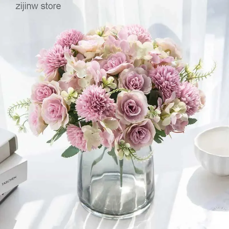 Finto verde floreale 29 cm INS fiore artificiale bouquet coreano margherita ortensia rosa fiori artificiali decorativi Decoracion Para El Hogar Y240322