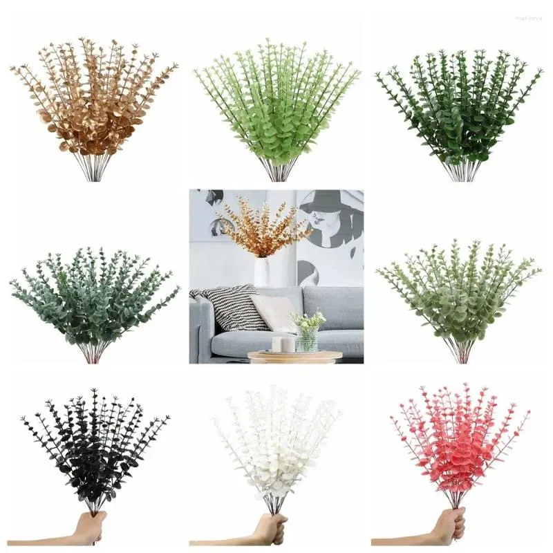 10 stks/set Decoratieve Bloemen Eucalyptus Kunstmatige Blad Niet Vervagen Plastic Nep Planten Simulatie Bruiloft Decor