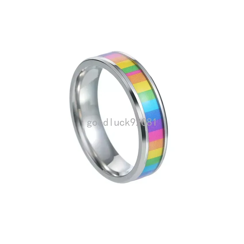Anello anello arcobaleno lesbico colorato Anello bandiera arcobaleno in acciaio inossidabile donne gioielli di moda