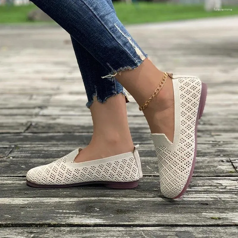 Casual Schuhe Müßiggänger Herbst Frauen Flache Ferse Karree Hohl-out Turnschuhe Barfuß Schuh Mokassin Weibliche Gestrickte 2024 Arbeit