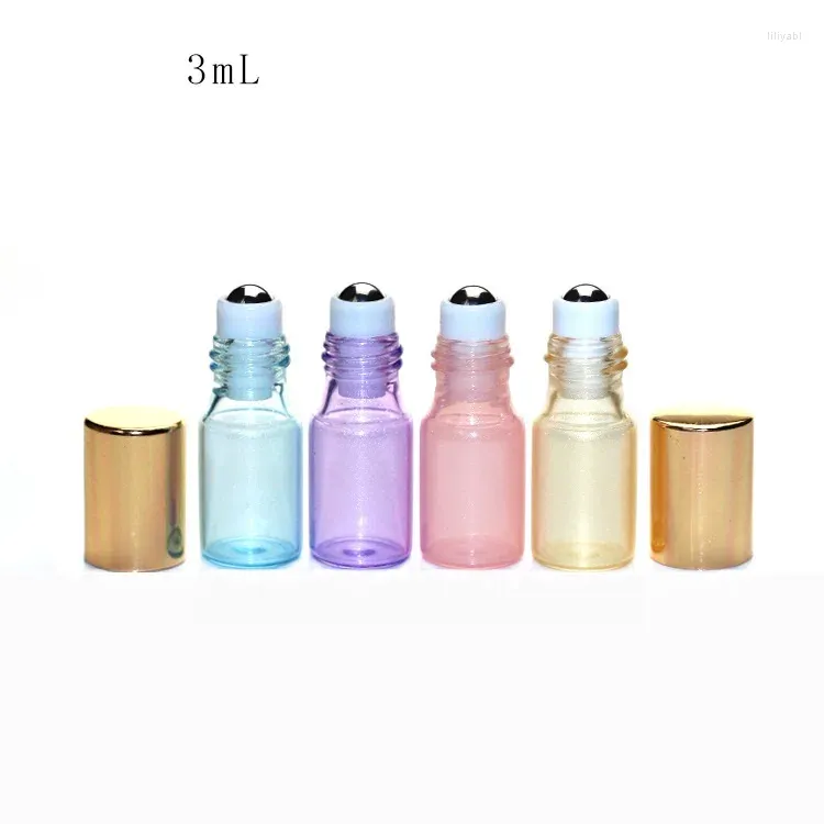 Storage Bottles 3ML Cute Cosmetic Mix Color Glass Roll On Bottle Essential Oil Empty Parfum Roller Ball Portable Perfume Container