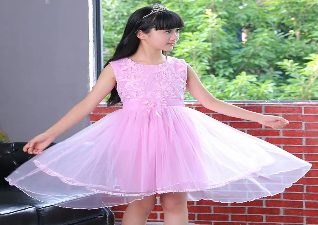 Summer Net Yarn Dresses for Girls New 2021 Korean Version ärmlös Tutu Round Neck Princess Kjol Casual Children039s Clothin1609938
