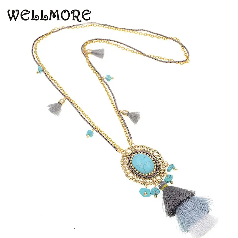 Wellmore красочное богемное массивное ожерелье с кисточками, каменная веревка, цепочка с подвеской, ожерелья для женщин, ювелирные изделия, оптовая продажа 240315