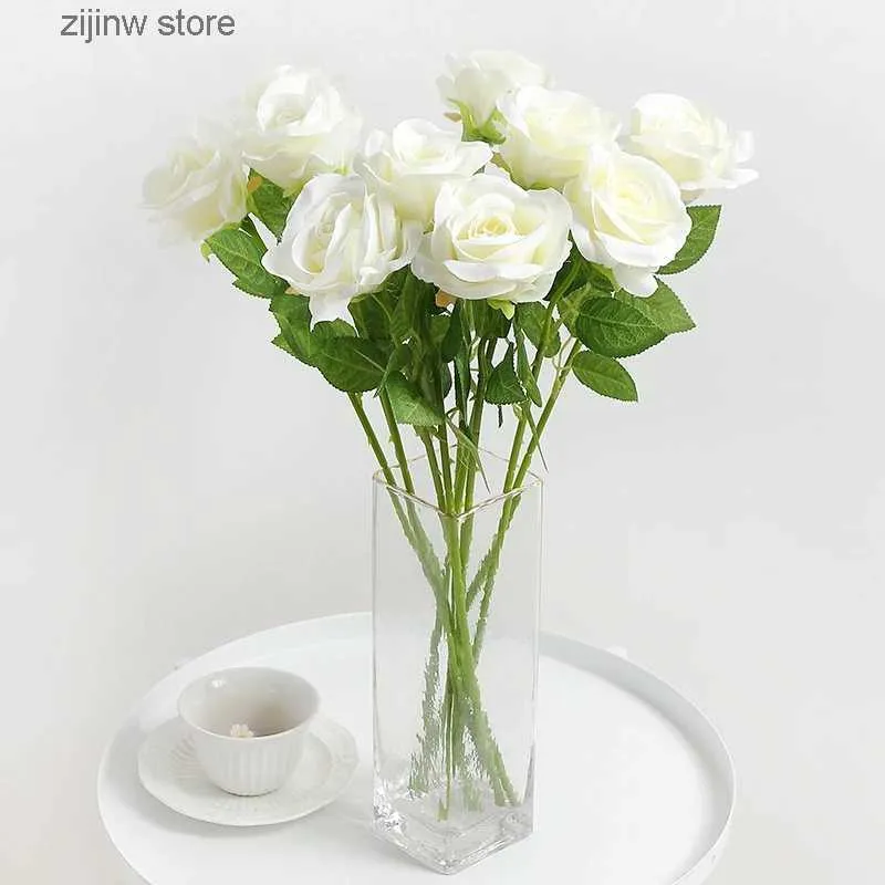 Faux Floral Greenery 3/5Pcs Artificial Flowers Silk Rose Long Branch Bouquet for Home Decor Wedding Decoration Fake Flowers DIY Vase Gift Accessories Y240322