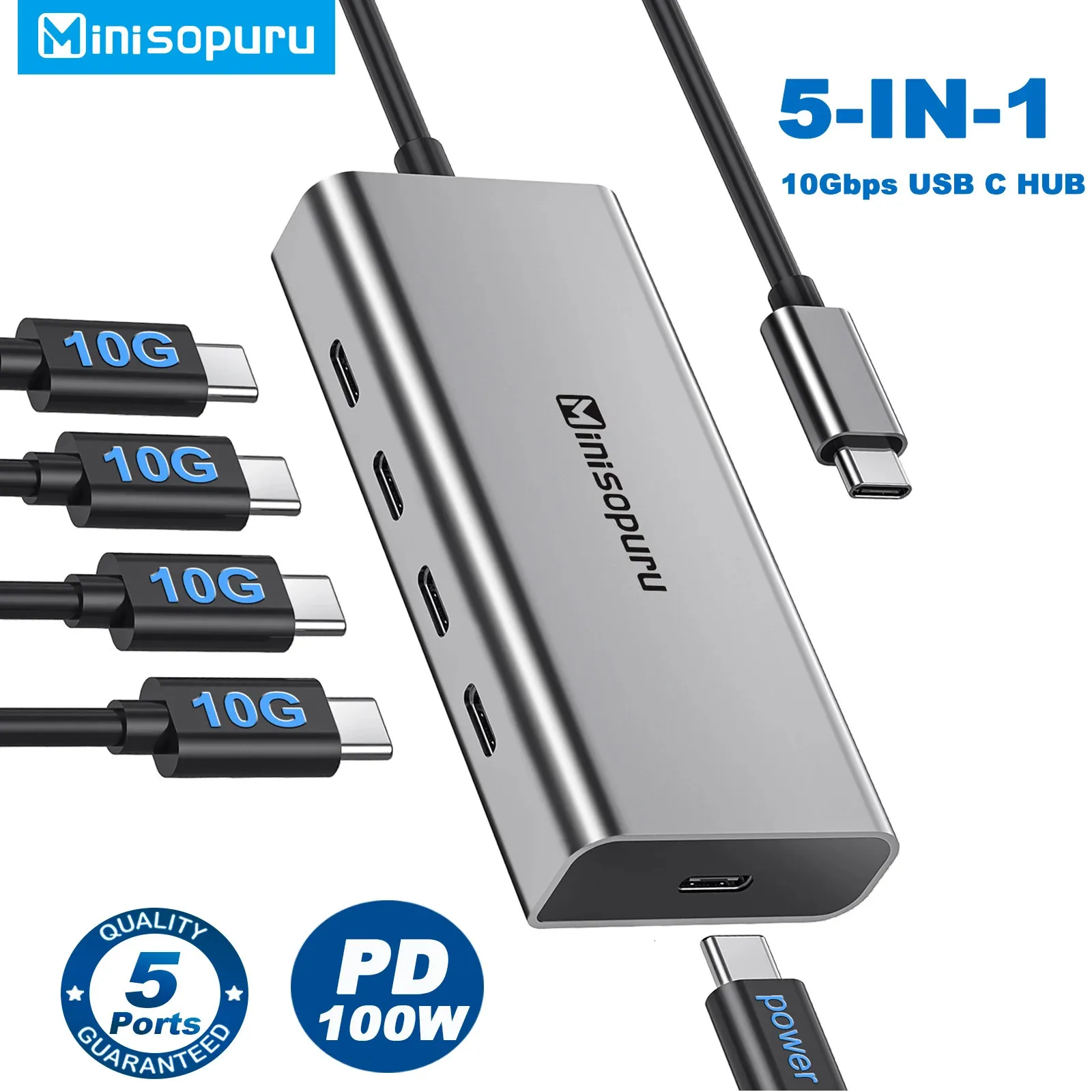 Minisopuru Hub USB C HUB 10GBPS Hub Tipo C a USB 3.2 Pd 100W Adattatore per MacBook Pro IMAC PC Accessori USB Hub 240314