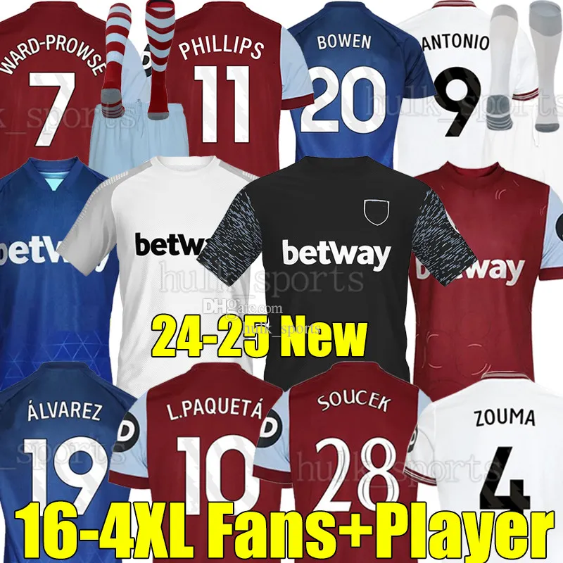 4XL 23/24/25 West Phillips Hames Soccer Jerseys Bowen Antonio Ward-Prowse ings L.Paqueta Benrahma Zouma Ward-Prowse Soucek 2024 Fans Player نسخة الرجال KITS KITS SOCK