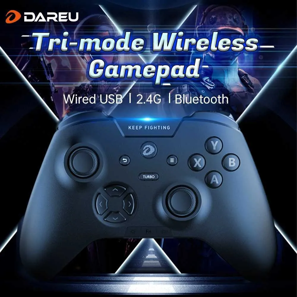 Игровые контроллеры Джойстики Трехрежимный геймпад DAREU RGB Bluetooth Wireless 2.4G Джойстик для киберспорта Игровой контроллер Макро-кнопка «Назад» для Android PC TV GamesY240322