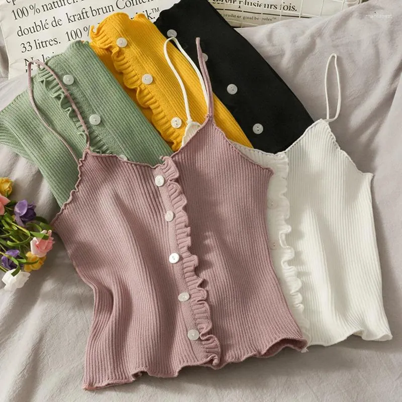 Kvinnors tankar Fina stickade hängslen Monokromatisk bomullsunderkläder Bekväm topp Sexig underkläder Koreanskt mode 2024