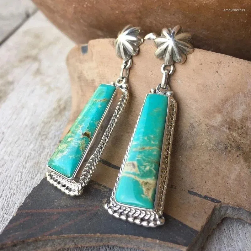 Pendientes colgantes Vintage Color plata geometría piedra verde para mujeres estilo étnico largo 2024 regalos de joyería bohemia