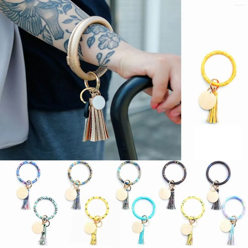 Keychains Tassel Colored Keychain Bracelet Wristlet Bohemian Style PU Leather Key Ring Accessories For Keys Bag Women Keyring Wholesale