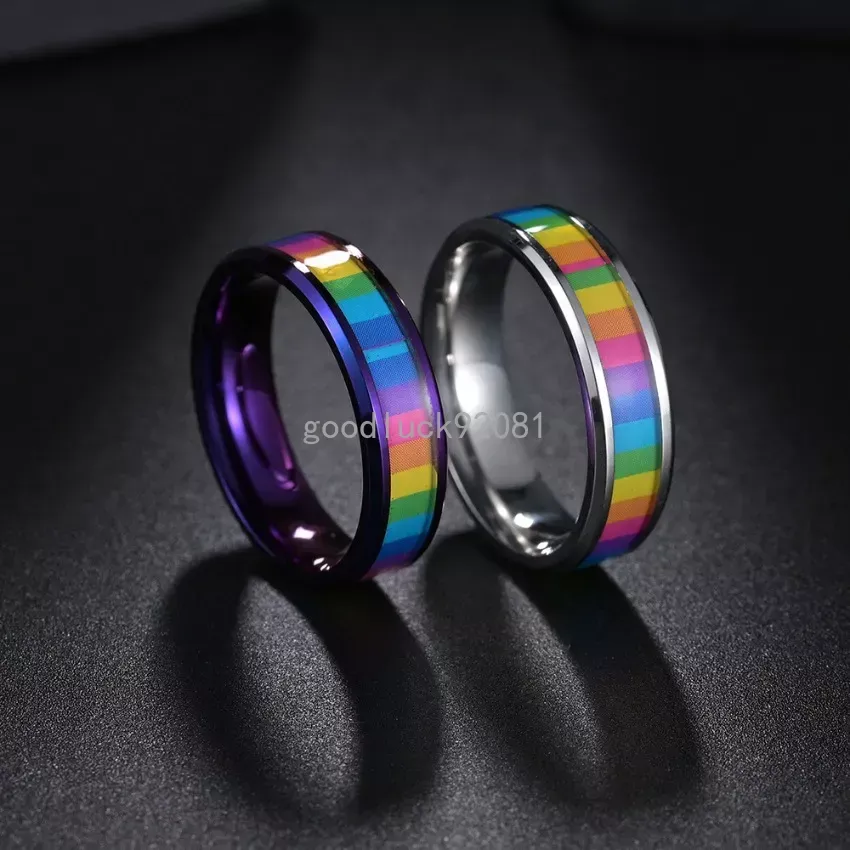 Anello anello arcobaleno lesbico colorato Anello bandiera arcobaleno in acciaio inossidabile donne gioielli di moda