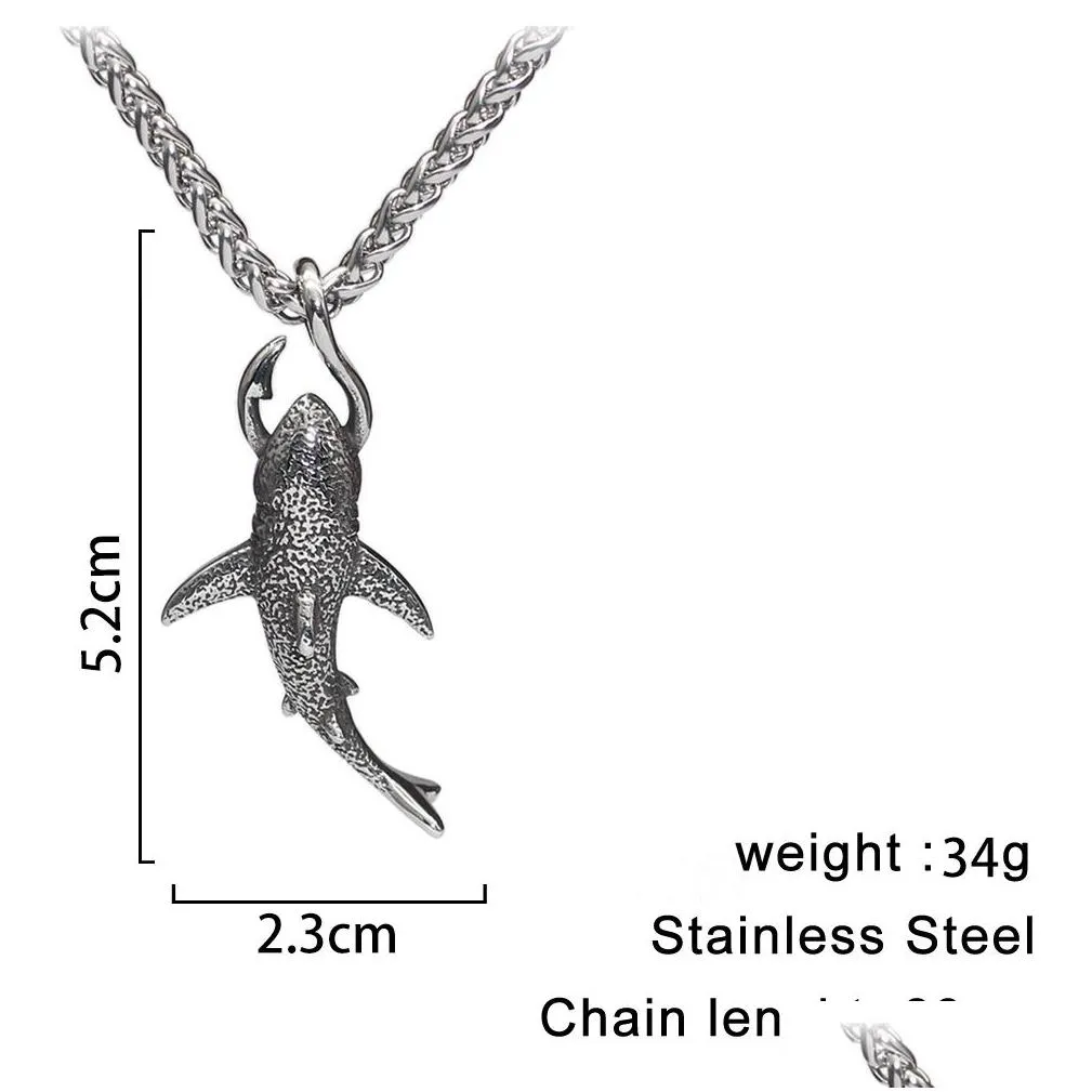 Pendant Necklaces Punk Gothic Goth Stainless Steel Shark Necklace Fish Jewelry For Men Drop Delivery Pendants Dhs2T