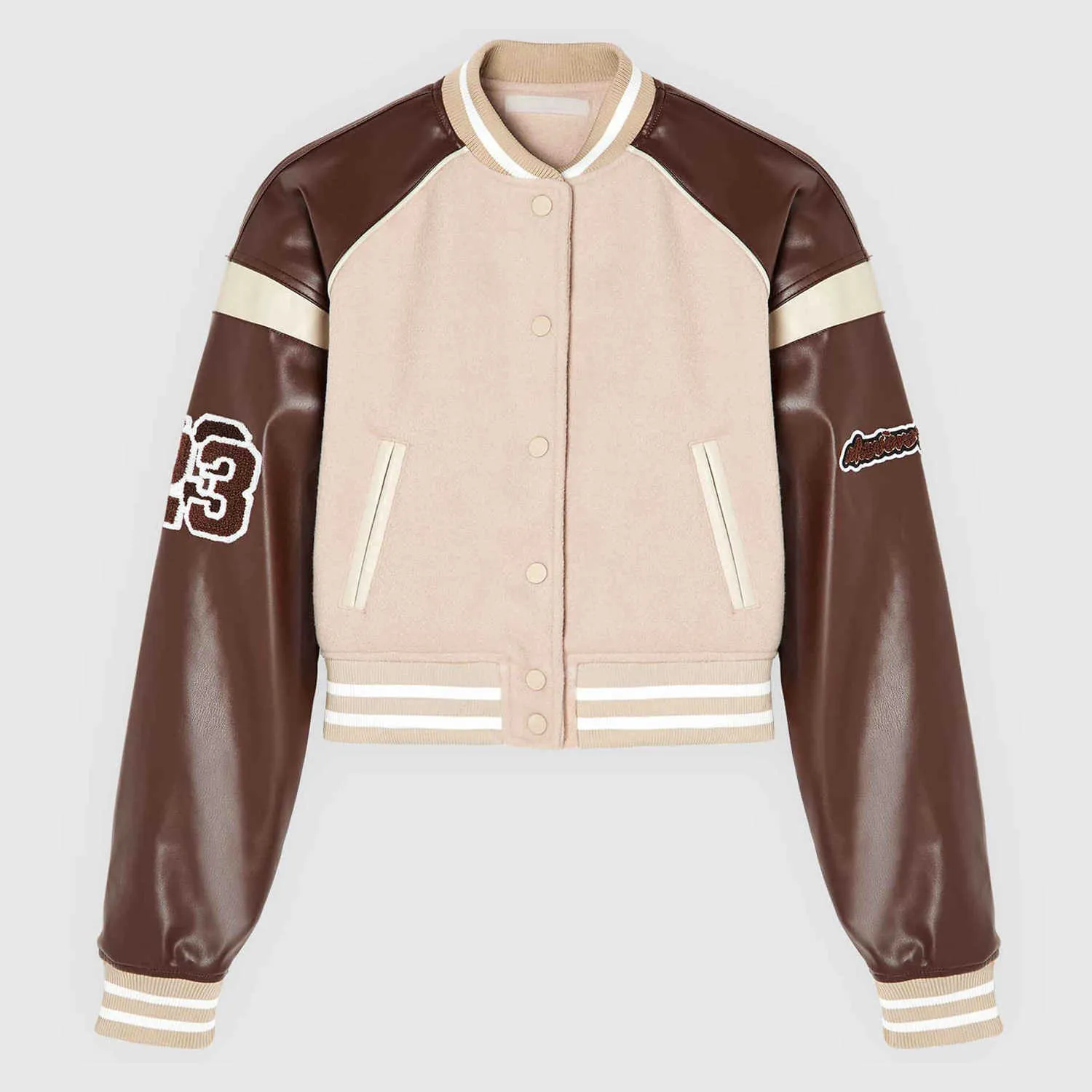 Womens Varsity Jackets Letterman Turn Down Shoulder Baseball College Jacket Price with Genuine Leather