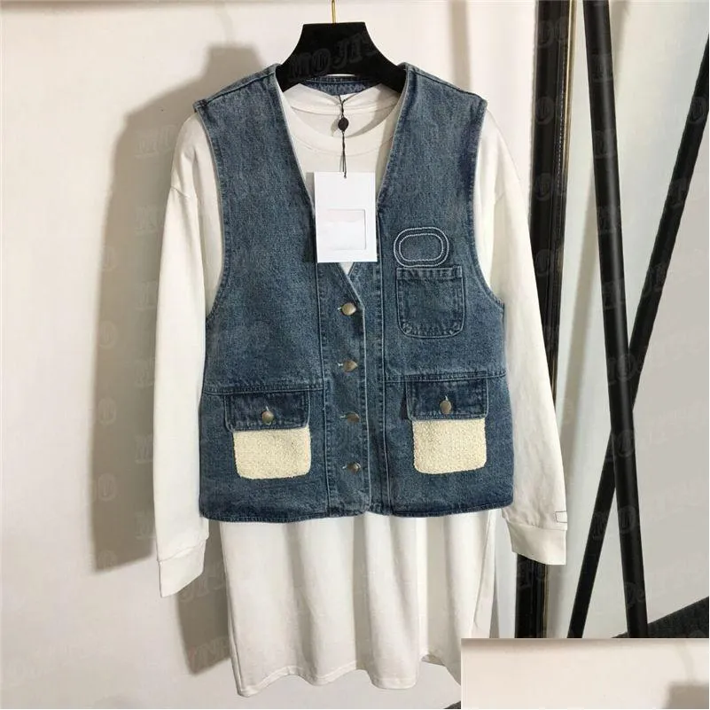 Plus Size Dresses Designer Denim Vest Coat Sets For Women Sleeveless Jacket Long Sleeve T Shirt Dress Fashion Two Piece Drop Delivery Otwxz