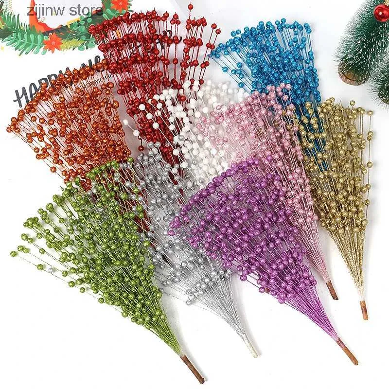 Faux Floral Greenery 40cm Glitter Berry Artificial Flowers Christmas Decorations Xmas Tree Ornaments for Home Decor New Year Navidad Party Supplies Y240322