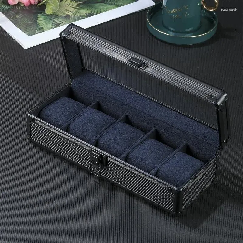 Titta på lådor Box Organiser Black Transparent High-End Aluminium Alloy Case Metal Storage med kudde Display Fall Prevention