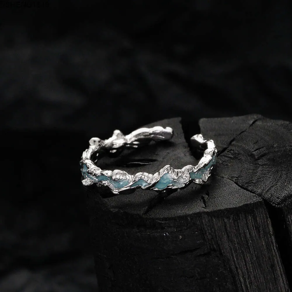 Mint Blue Ice Lake Series Frosted Texture Zelfklevende Ring Sterling Zilver Helder Hoge Koude Vrouwelijke Sieraden