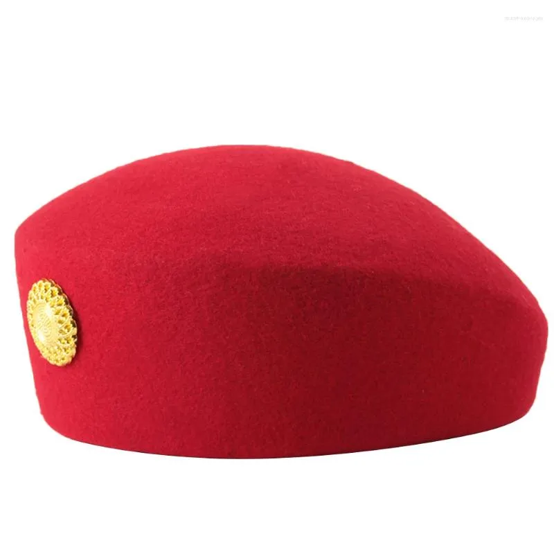 Berets Ladies Red Stewardess Hat Felt Flight Attendant Costume Air Hostess For Cosplay Band Musical Performance