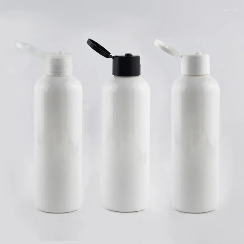 Garrafas de armazenamento 50x100ml 150ml 200ml 250ml plástico cosmético branco para animais de estimação com tampa flip top sabonete líquido gel de banho recipiente de loção