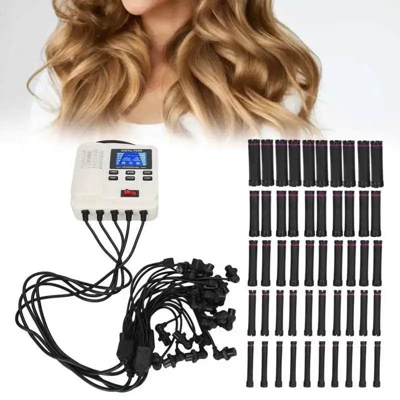 Ferramentas Digital PTC Aquecimento Máquina de Perm de Cabelo com 50pcs Rolo de Cabelo Temperatura Ajustável Ferramenta de Estilo de Cabelo 20pcs Conjunto de Esponja de Isolamento