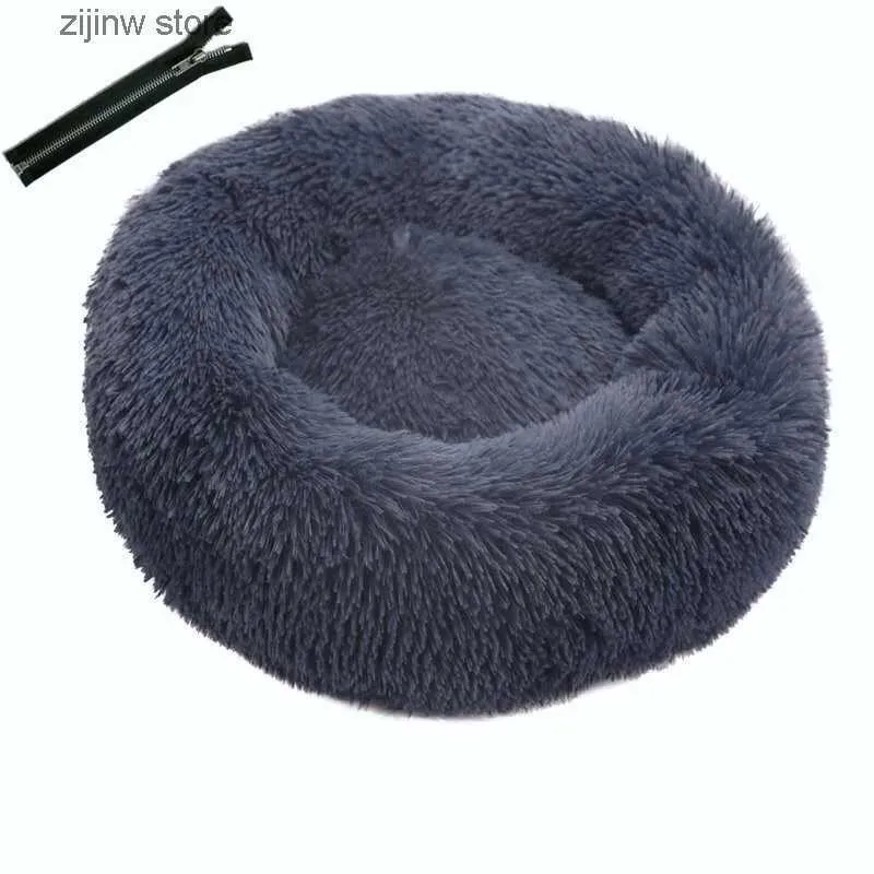 chenils pens Lit pour animaux de compagnie litière pour chat chenil pour chien en peluche rond lit de couchage profond chauffant avec coussin amovible chenil pour animaux de compagnie fermeture éclair amovible et lavable Y240322