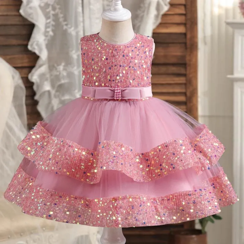 Robes de fille Adolescent Paillettes Filles Princesse Robe D'été Sans Manches Mode Mariage Fête De Noël Traînant 2-6 ans Vêtements Pour Enfants