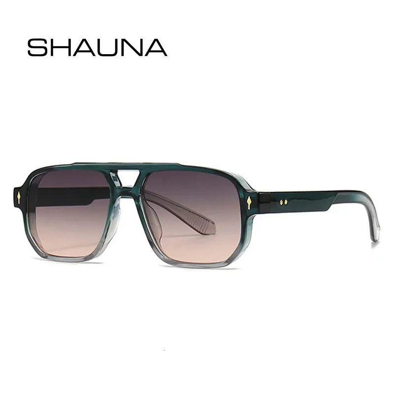 Shauna Retro Double Bridges Square Solglasögon Kvinnor Gradient Shades UV400 Fashion Märkesdesigner Rivets Män solglasögon 240322