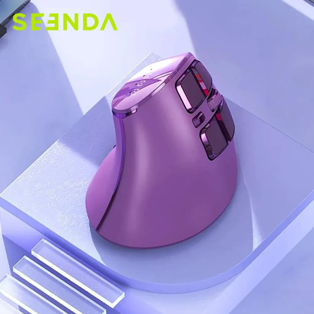 SEENDA Ergonomic Mouse Rechargeable Bluetooth 50 30 24g USB Wireless Vertical for Mac Windows Computers Purple Mice 240309