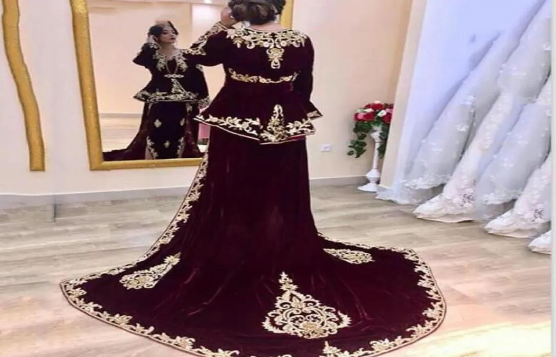 Vestidos de noche de caftán burdeos, vestidos de fiesta de encaje argelinos Karakou elegantes de terciopelo, 59164432099337