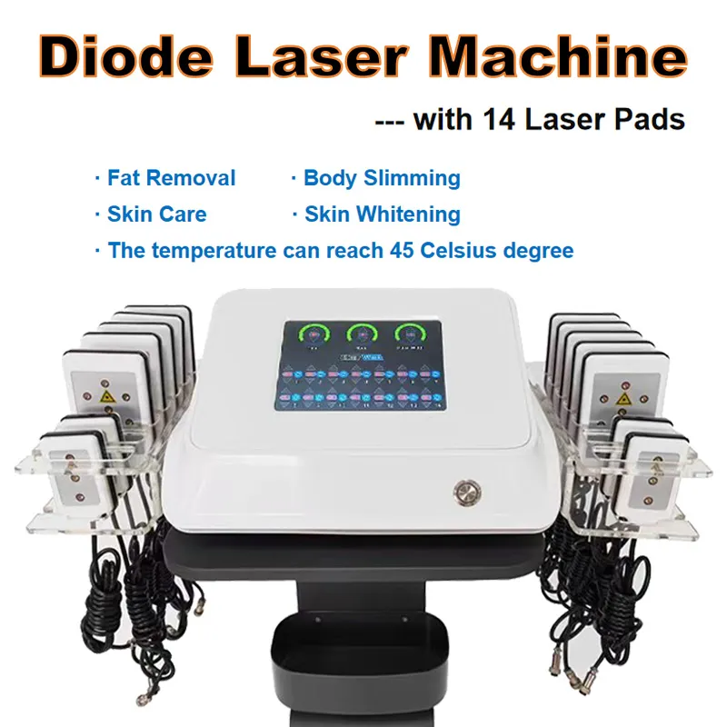 New Tech 45 Celsius Degree Lipolaser 지방 제거 피부 미백 기계 100mw 레이저 조명 요법 체중 감량 신체 슬림 피부 강화 뷰티 악기