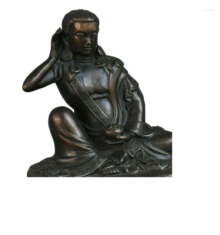 Estatuetas decorativas Raro Velho Tibete Budismo Templo Bronze Milarepa Buda Estátua Onisciente