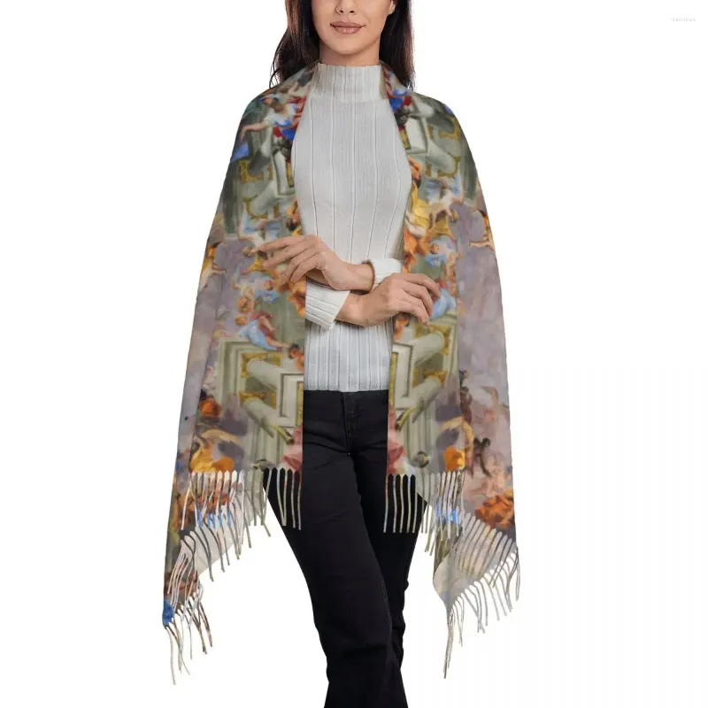 Lenços Fresco Renaissance Art Tassel Scarf Mulheres Soft Vintage Deuses Anjos Xale Envoltório Feminino Inverno