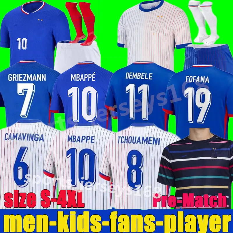 2024 French Mbappe Soccer Jerseys Fan Player 24 25 Dembele Benzema Giroud Griezmann Saliba Pavard Kante Maillot de Foot Equipe Women Kids Kids Shirt Men S-4XL