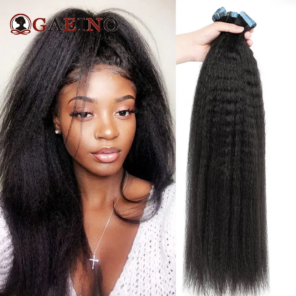 Extensions Tape In Haarverlängerungen Kinky Straight 1B# Natürliches schwarzes Hauteinschlaghaar Tape Ins Extension Echthaar für Frauen 2,5G/Stück