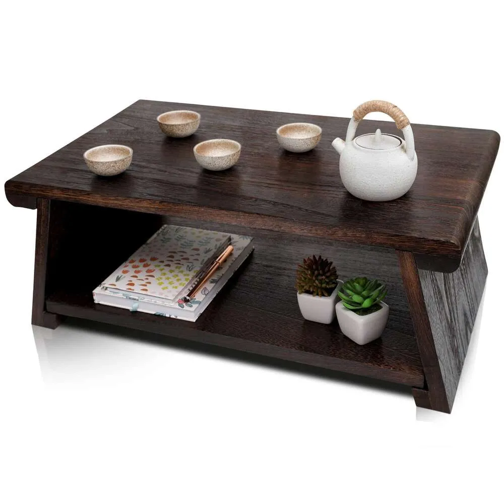 ENSO Sensory Uji Meditation Premium Japanese Altar and Temple Frame Tatami Chabudai Puja Folding Low Tea Table Sitting On The Floor - Slät yta,