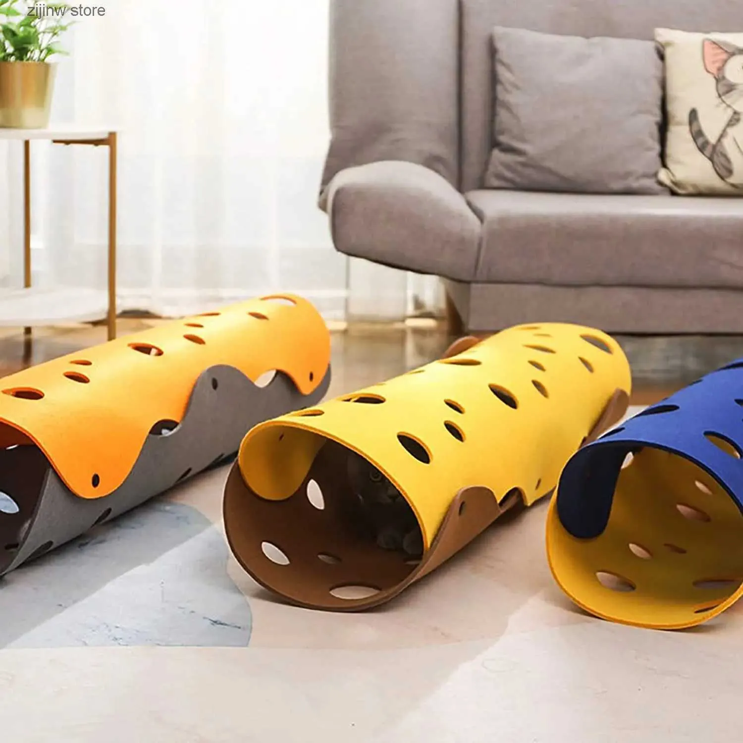 Cat Beds Furniture Cat tunnel bed foldable pet tunnel bed with holes DIY cat play mat cat activity carpet toy for interaction Y240322