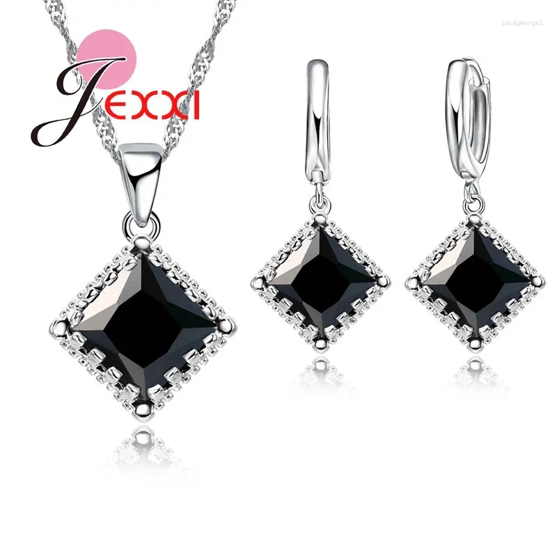 Necklace Earrings Set Price Fashion 925 Sterling Silver Big Rectangle Cubic Zirconia Pendants For Women