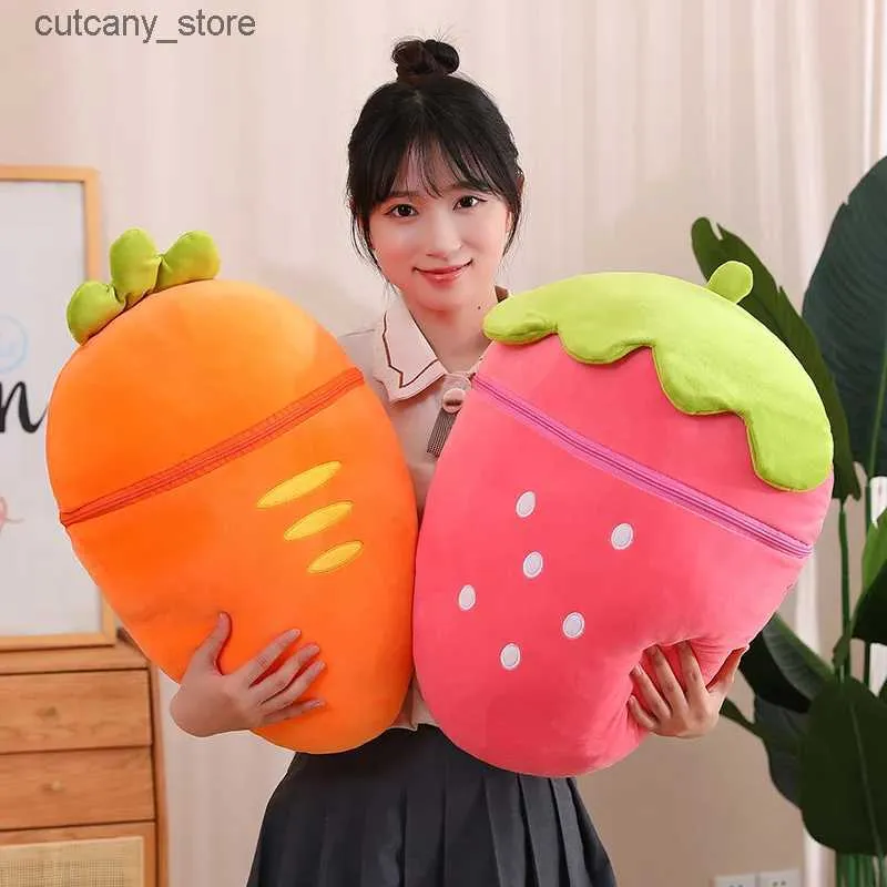 Stuffed Plush Animals Kawaii Carrot Rabbit Plush Toy Bunny Hiding in Carrot Doll Pig in Big Strawberry Bag Animals Plushie Throw Pillow For Kids Girl L240322